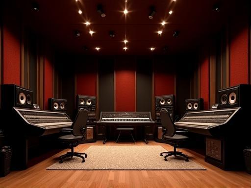Interior view of Estúdio Ondas Sonoras showing advanced recording equipment and a comfortable ambiance