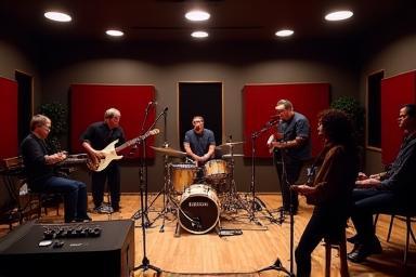 Behind the scenes glimpse of a live band recording session in Estúdio Ondas Sonoras' live room