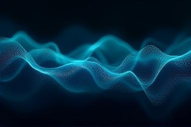 Abstract visual representing exclusive music with flowing sound waves and deep colors