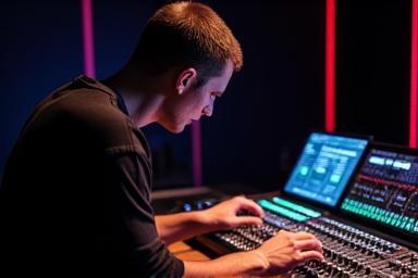 Producer Masterclass in session at Estúdio Ondas Sonoras with an expert guiding on a mixing console