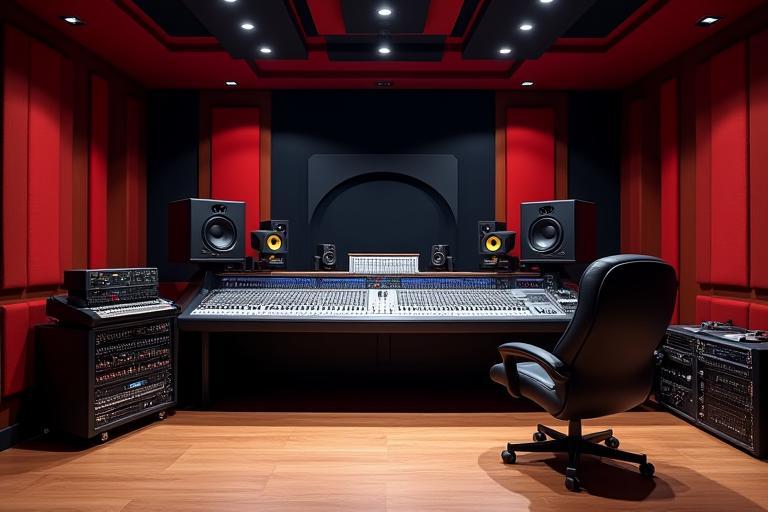 Estúdio Ondas Sonoras Control Room with mixing console and acoustic treatment