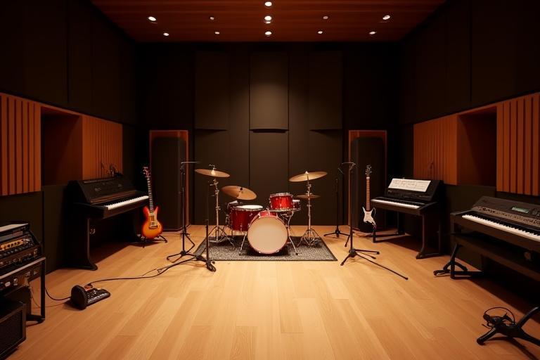 Estúdio Ondas Sonoras spacious Live Room with various instruments ready for recording