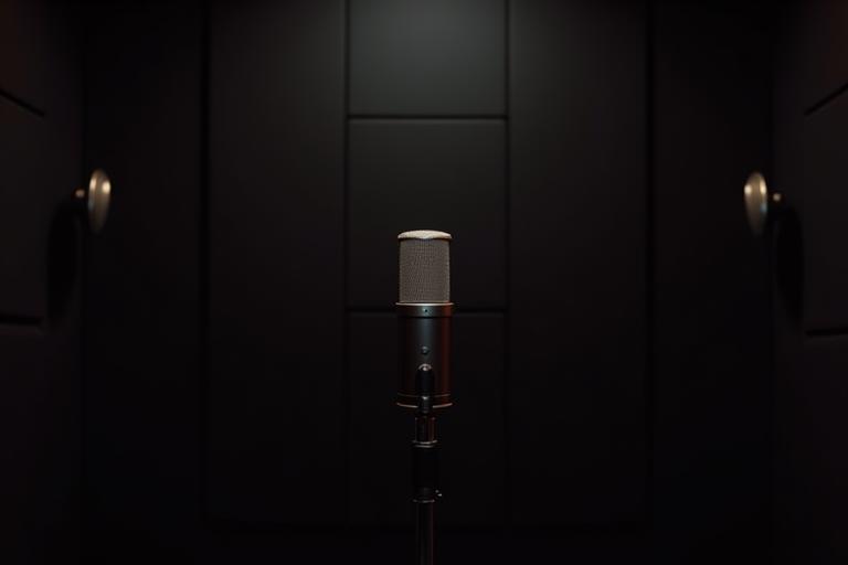 Estúdio Ondas Sonoras insulated Vocal Booth with a high-end condenser microphone